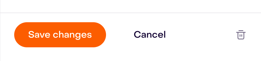 List editor footer with Save changes, Cancel, and trash controls visible; the list has not been saved or deleted.